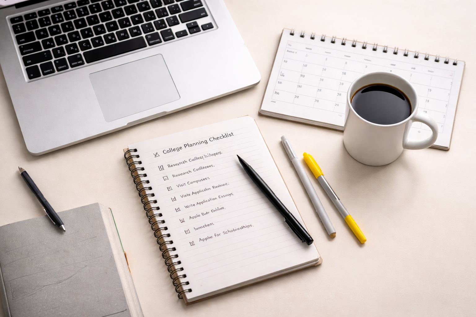 College planning checklist on a desk